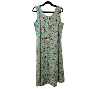 Blair Green Blue Floral Button Front Soft Rayon Dress Size PL (Petite Large)
